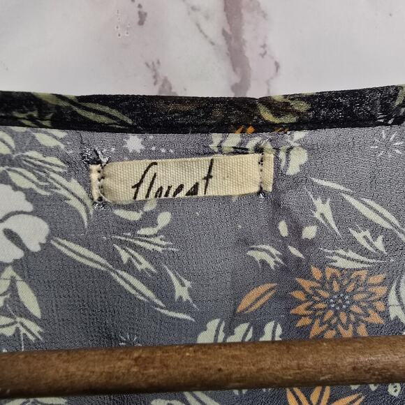 Floreat Dress Womens Small Black Floral Midi Kimono Cover Up Topper Long - Picture 3 of 13